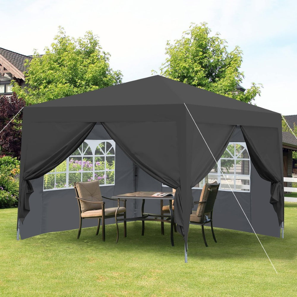 English Elm Outdoor 10x10 Pop up Canopy Gazebo with Sidewalls Mesh Windows Steel Frame Uv Roof Black W419P445709
