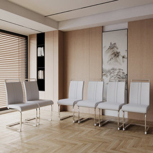 English Elm Modern High Back Pu Leather Dining Chairs Set of 4 with Chrome C Legs Cushioned White W2189S00815