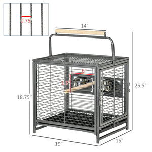 English Elm Pawhut Travel Bird Carrier Steel Wire Cage Wooden Perch for Medium Parrots W2225P166420
