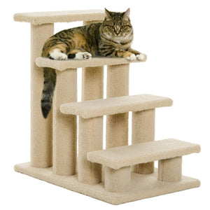 English Elm Pawhut Four Step Cat Climbing Stairs with Sisal Posts and Berber Fleece Covered Steps W2225P166356