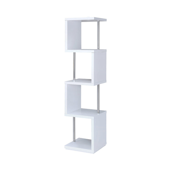 English Elm Rectangular White 4-Shelf Bookcase with Chrome Steel Supports — Modern Compact Tiered Storage for Office Decor B016P164200