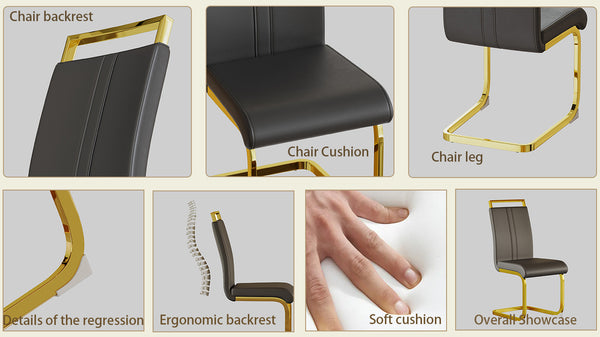 English Elm Modern Dining Chairs Set Of 4 - Grey Pu Faux Leather With Gold-Plated Metal Legs For Style & Comfort W2189133303