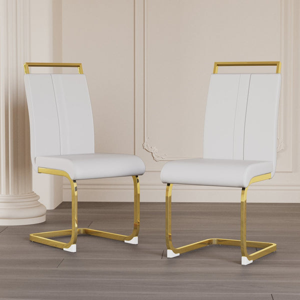 English Elm Modern Dining Chairs Set Of 4 - Elegant Pu Faux Leather High Back With Gold-Plated Metal Legs W2189133302