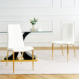 Hearth and Haven Modern Simple Table and Chair Set, One Table and Four Chairs. Transparent Tempered Glass Table Top, Solid Base. Gold Plated Metal Chair Legs (Set Of 5) W210S00086