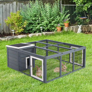 English Elm Pawhut Fir Wood Rabbit Hutch Outdoor Indoor Small Animal Cage with Ventilated Run W2225P166443