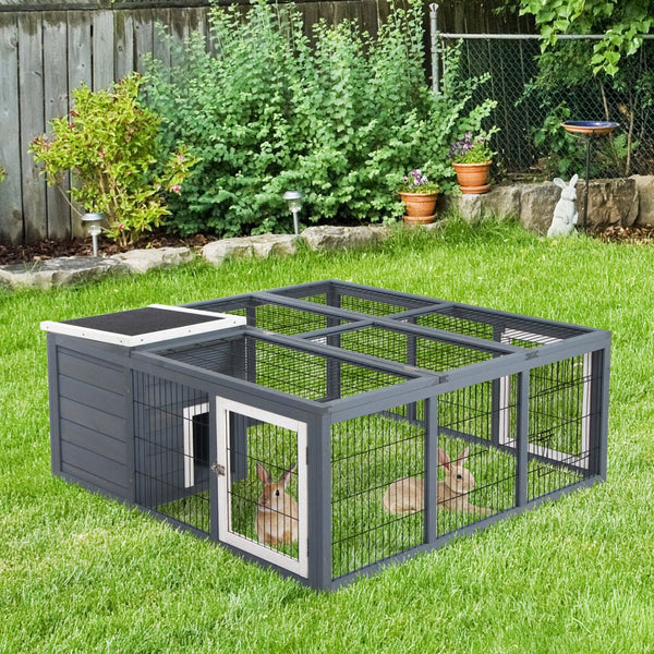 English Elm Pawhut Fir Wood Rabbit Hutch Outdoor Indoor Small Animal Cage with Ventilated Run W2225P166443