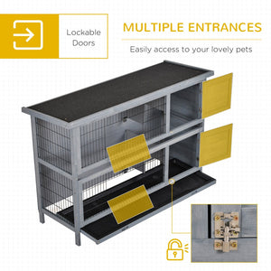 English Elm Pawhut Two Story Wooden Rabbit Hutch Waterproof Roof Lockable Doors Small Pet Habitat W2225P166395