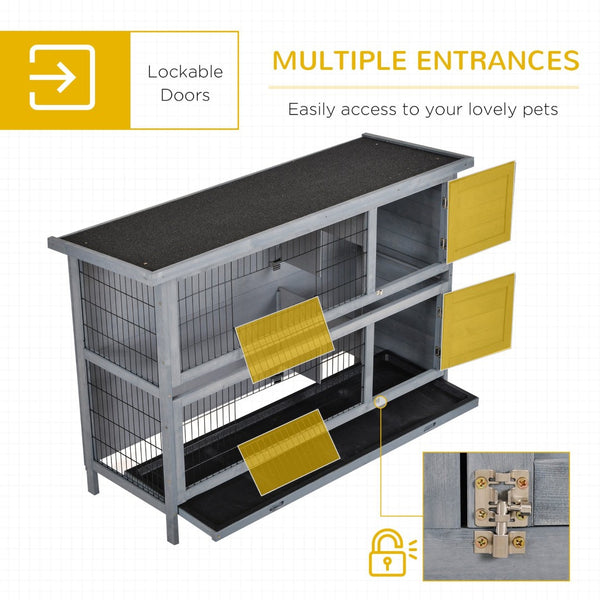 English Elm Pawhut Two Story Wooden Rabbit Hutch Waterproof Roof Lockable Doors Small Pet Habitat W2225P166395