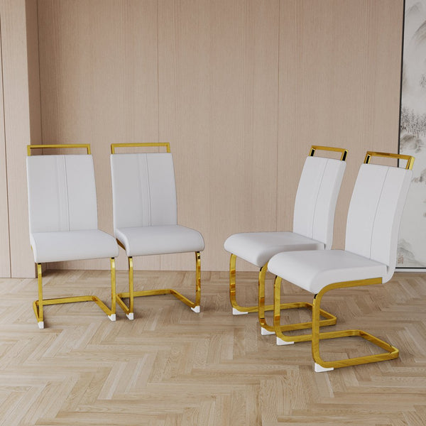 English Elm Modern Dining Chairs Set Of 4 - Elegant Pu Faux Leather High Back With Gold-Plated Metal Legs W2189133302