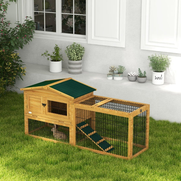 English Elm Pawhut Two Level Fir Wood Outdoor Rabbit Hutch with Weatherproof Shingled Roof and Ramp W2225P166389