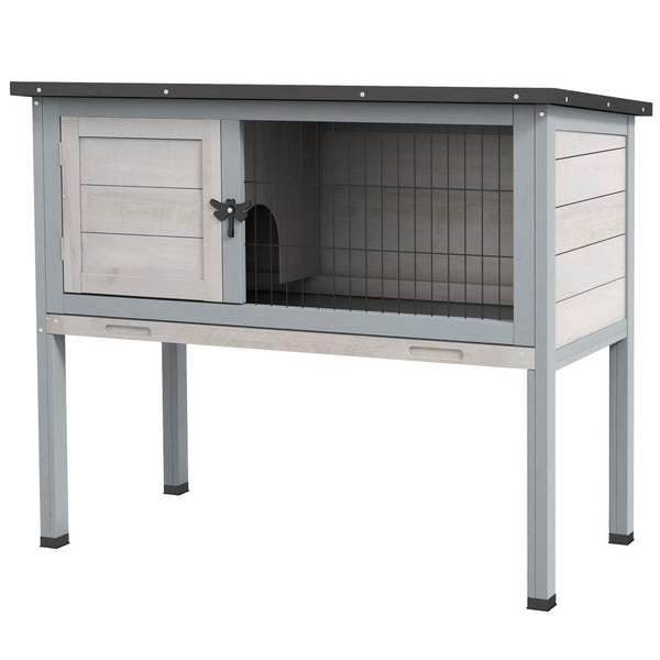 English Elm Pawhut Fir Wood Rabbit Hutch Elevated Outdoor Enclosure with Asphalt Roof Gray W2225P166387