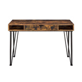 English Elm 1-Drawer Writing Desk In Antique Nutmeg and Dark Bronze