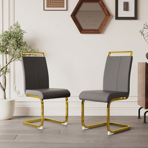 English Elm Modern Dining Chairs Set Of 4 - Grey Pu Faux Leather With Gold-Plated Metal Legs For Style & Comfort W2189133303