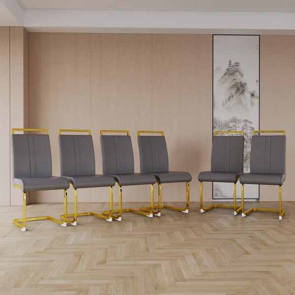 English Elm Modern Dining Chairs Set Of 4 - Grey Pu Faux Leather With Gold-Plated Metal Legs For Style & Comfort W2189133303