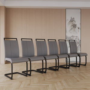 English Elm Modern Dining Chairs Set Of 2 - Grey Pu Faux Leather High Back With Stylish C-Shaped Black Legs W2189138540