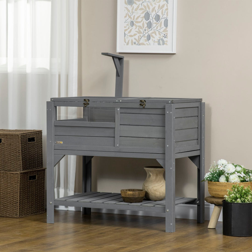 English Elm Pawhut Wooden Tortoise Enclosure Two Room Habitat with Lamp Frame and Storage Shelf W2225P166401