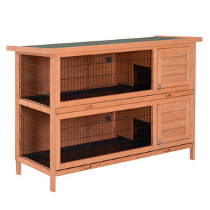 English Elm Pawhut Two Story Wooden Rabbit Hutch Waterproof Roof Lockable Doors Small Pet Habitat W2225P166441