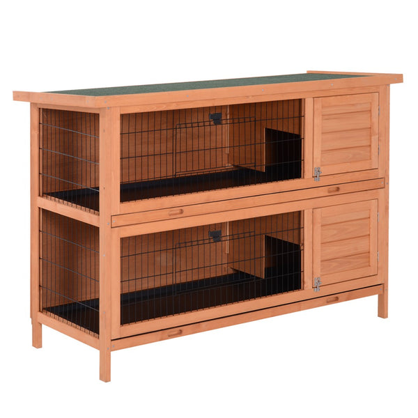 English Elm Pawhut Two Story Wooden Rabbit Hutch Waterproof Roof Lockable Doors Small Pet Habitat W2225P166441