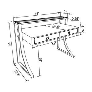 English Elm 2-Drawer Glossy White Writing Desk with Chrome Accents, Two Drawers & Shelf for Organized Workspaces B016S00011
