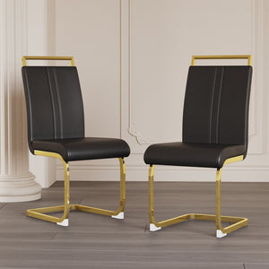 English Elm Modern Dining Chairs Set Of 4 - Stylish Pu Faux Leather With Gold-Plated Legs For Any Space W2189133301