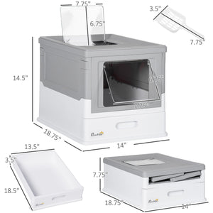 English Elm PawHut Enclosed Cat Litter Box with Scoop, Odor-Blocking Hooded Pet Toilet, Top Entry & Slide Tray Gray W2225P166349