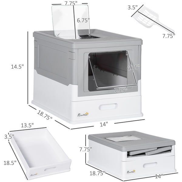 English Elm PawHut Enclosed Cat Litter Box with Scoop, Odor-Blocking Hooded Pet Toilet, Top Entry & Slide Tray Gray W2225P166349