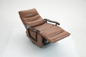 English Elm Swivel Power Recliner with Wood Armrests Faux Leather Lounge Chair for Living Room W547P147307