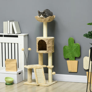English Elm Pawhut 45 Inch Multi Level Cat Tower with Sisal Posts Condo Plush Perches and Ramp W2225P166367