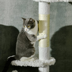 English Elm Pawhut Floor to Ceiling Cat Tower with Cloud Platforms Fleece Perches Scratching Posts W2225P166366