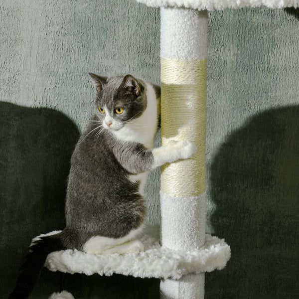 English Elm Pawhut Floor to Ceiling Cat Tower with Cloud Platforms Fleece Perches Scratching Posts W2225P166366