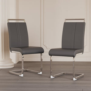 English Elm Modern High Back Pu Leather Dining Chairs Set of 4 with Chrome C Legs Cushioned Grey W2189S00828