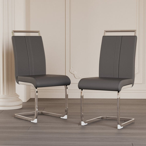 English Elm Modern High Back Pu Leather Dining Chairs Set of 4 with Chrome C Legs Cushioned Grey W2189S00828