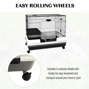 English Elm Pawhut Two Level Indoor Small Animal Hutch with Wheels Ramp and Slide Out Tray W2225P166403