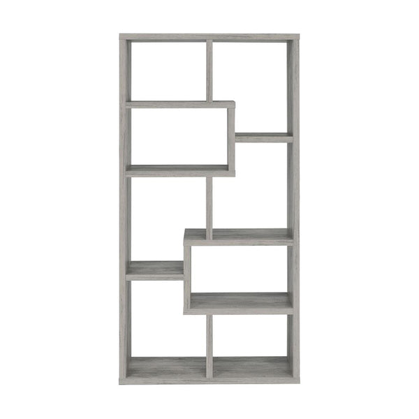 English Elm 10-Shelf Geometric Bookcase Grey Driftwood Finish — Tall Puzzle Shelving, 8 Compartments for Books, Decor B016P164185