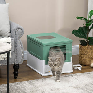 English Elm PawHut Enclosed Cat Litter Box with Scoop, Odor-Blocking Hooded Pet Toilet, Top Entry & Slide Tray Green W2225P166348