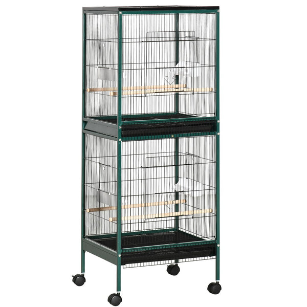 English Elm Pawhut Steel Flight Aviary on Wheels with Dual Sections and Slide Out Trays W2225P166375
