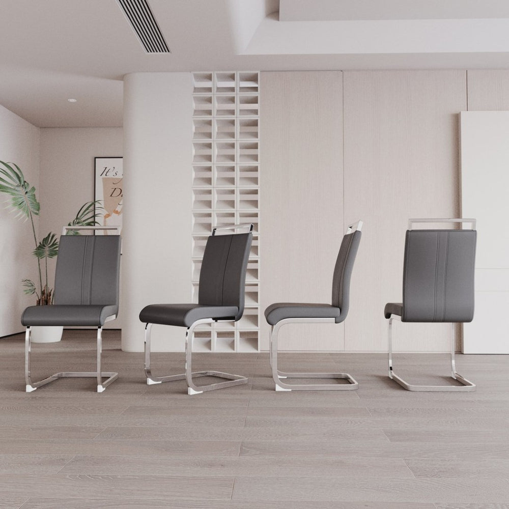 English Elm Modern High Back Pu Leather Dining Chairs Set of 4 with Chrome C Legs Cushioned Grey W2189S00828