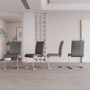 English Elm Modern High Back Pu Leather Dining Chairs Set of 4 with Chrome C Legs Cushioned Grey W2189S00828