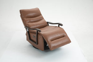 English Elm Swivel Power Recliner with Wood Armrests Faux Leather Lounge Chair for Living Room W547P147307