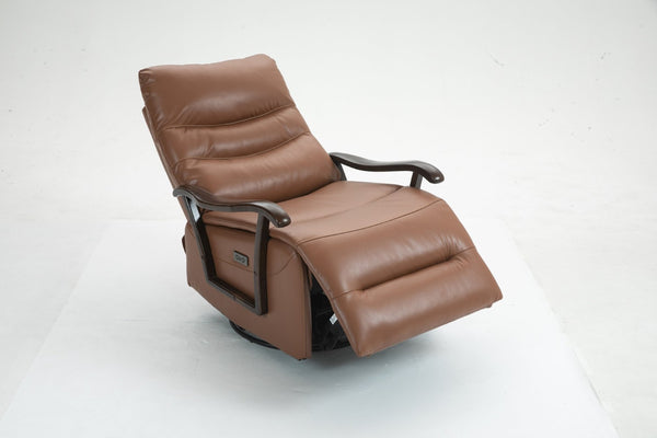 English Elm Swivel Power Recliner with Wood Armrests Faux Leather Lounge Chair for Living Room W547P147307