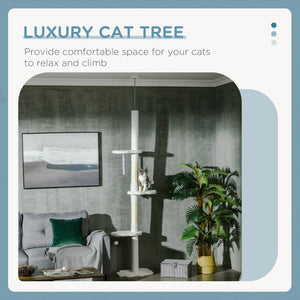 English Elm Pawhut Floor to Ceiling Cat Tower with Cloud Platforms Fleece Perches Scratching Posts W2225P166366