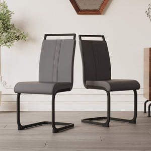 English Elm Modern Dining Chairs Set Of 2 - Grey Pu Faux Leather High Back With Stylish C-Shaped Black Legs W2189138540