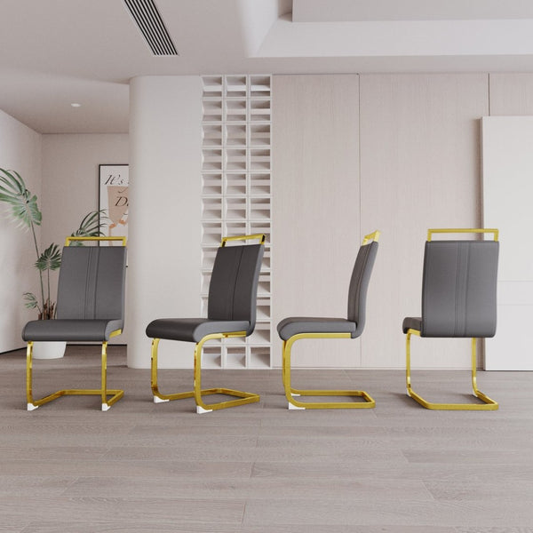 English Elm Modern High Back Pu Leather Dining Chairs Set of 4 with Chrome C Legs Cushioned W2189S00819
