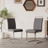 English Elm Modern Dining Chairs Set Of 2 - Elegant Leatherette Faux Leather Upholstered High Back Chairs For All Spaces Grey Pu W2189p248184-giga