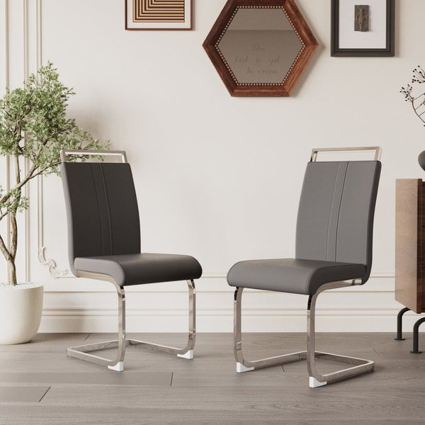 English Elm Modern High Back Pu Leather Dining Chairs Set of 4 with Chrome C Legs Cushioned Grey W2189S00828
