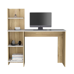 English Elm Writing Desk with Four Shelves Multicolor White-Pine Finish 47" Wide Modern Compact Workstation B097133191