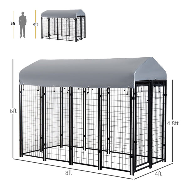 English Elm Pawhut Outdoor Steel Dog Kennel with Canopy Lockable Gate for Large Breeds W2225P166319
