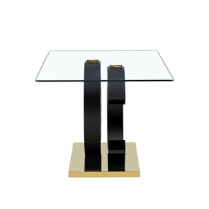 English Elm Large Tempered Glass Rectangular Dining Table Seats Six with Matte Black Metal Frame W1151S04299