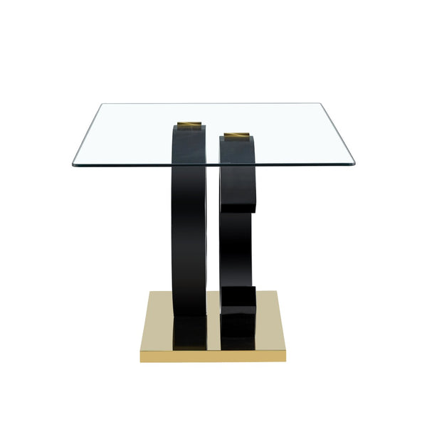English Elm Large Tempered Glass Rectangular Dining Table Seats Six with Matte Black Metal Frame W1151S04299
