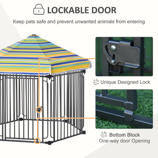 English Elm PawHut Heavy-Duty 48" x 41" Outdoor Metal Dog Playpen with Weather-Resistant Roof, Locking Door, Portable Shelter W2225P166298
